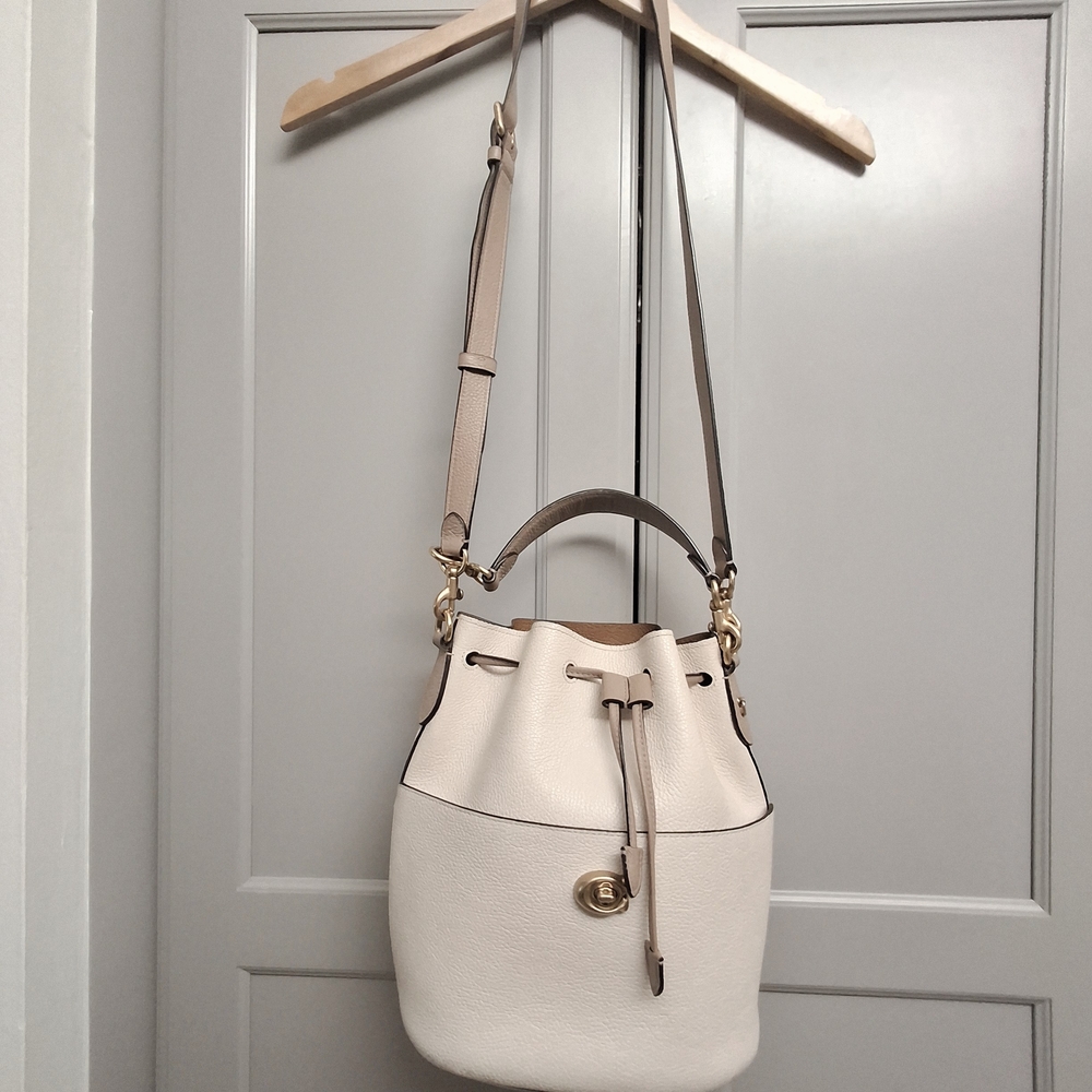 Coach Leather Bucket Purse Chalk Cream Color Crossbody Long Short Solid Color